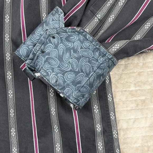 Robert Graham Mens‎ XXL Button Down Shirt Black Pink Gray Striped Long Sleeve - Picture 4 of 10